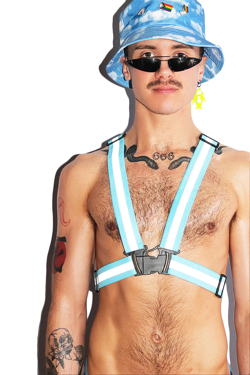 Caution Reflective Tape Harness-Neon Blue