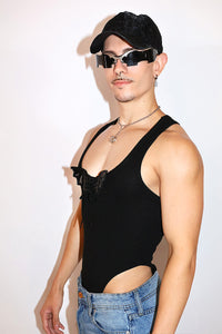 Bat Wings High Cut Bodysuit- Black
