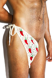 Chili Pepper Crochet Handkerchief Thong  - White