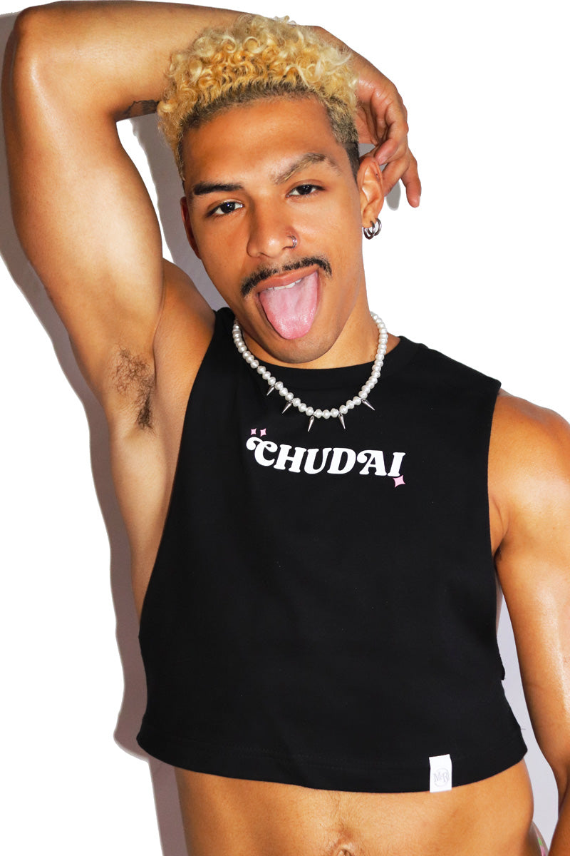Chudai Crop Low Armhole Tank- Black