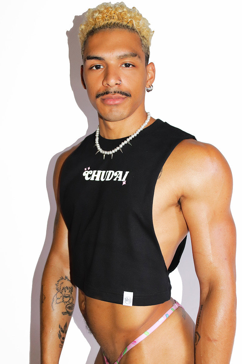 Chudai Crop Low Armhole Tank- Black