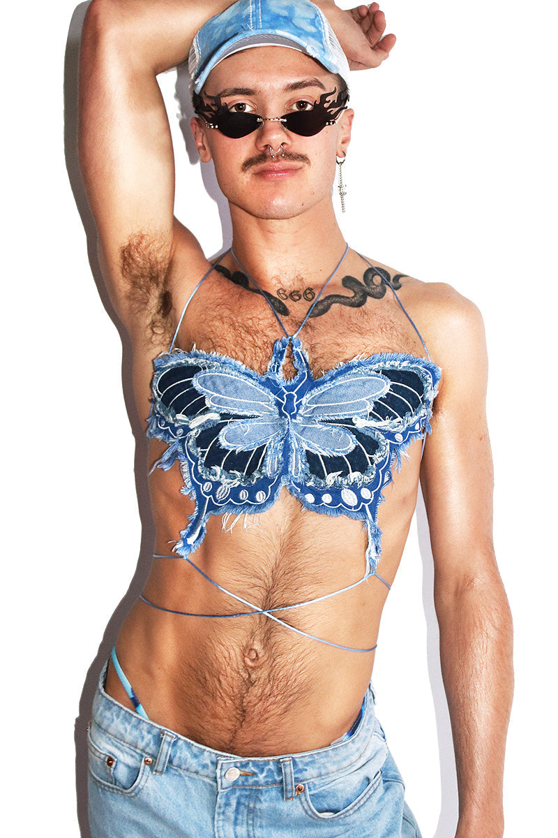 Denim Butterfly Tie Harness-Blue