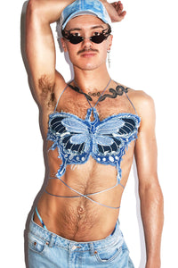 Denim Butterfly Tie Harness-Blue
