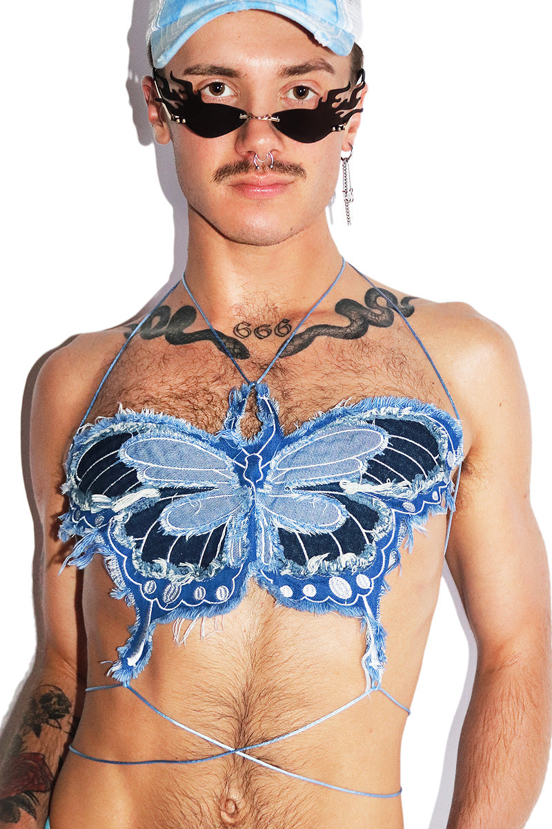 Denim Butterfly Tie Harness-Blue