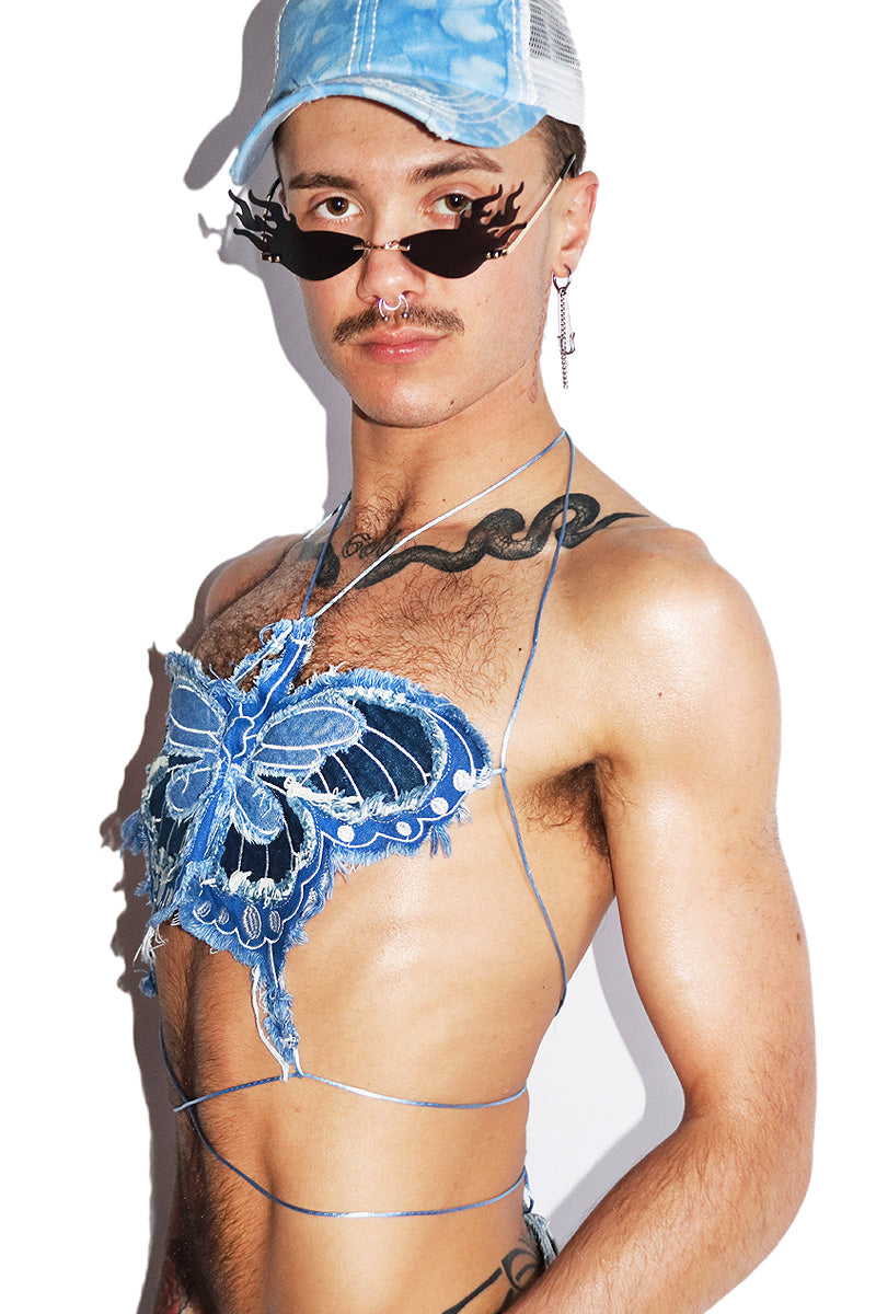 Denim Butterfly Tie Harness-Blue