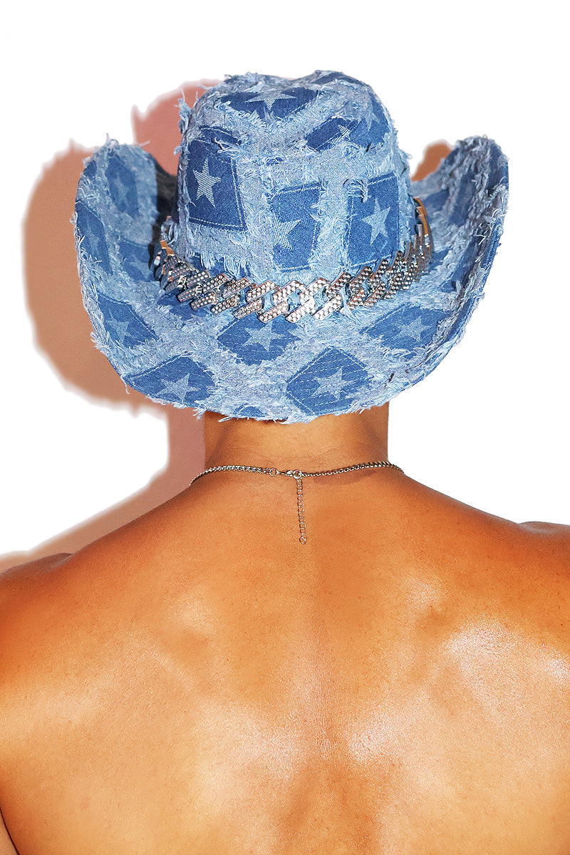 Denim Diamond Cowboy Hat - Blue
