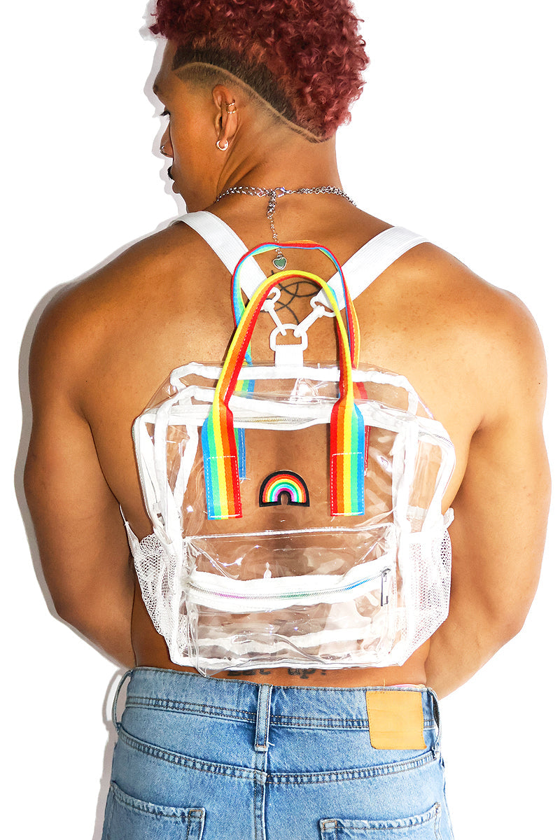 dickies clear rainbow mini backpack The Iris (#9013) Portable Lightweight and Durable Materi Iris & Boutique ventilated shoulder straps for a comfortable fit 11.5 x 17 x 5 main body Clear Mini Backpack