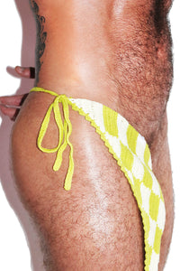 Checkerboard Crochet Handkerchief Thong  - Lime