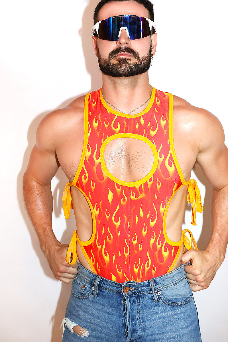 Eternal Flame Cutout Tied Up Bodysuit- Red