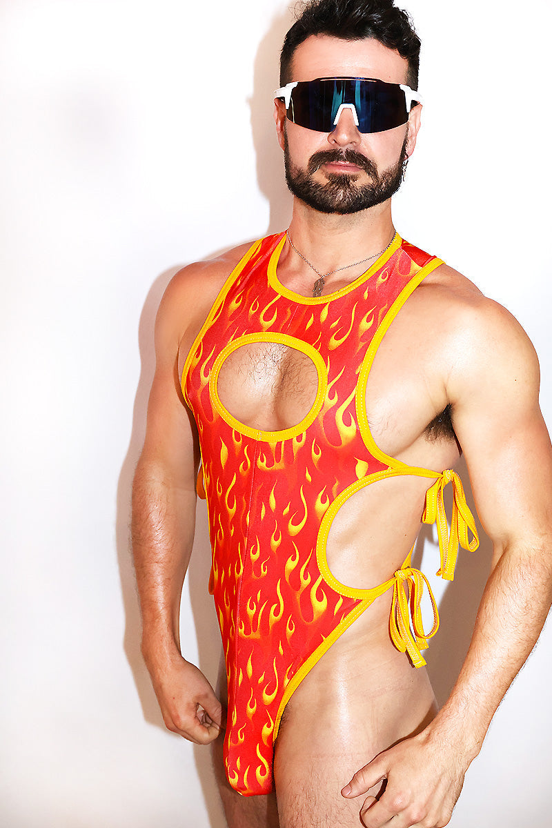 Eternal Flame Cutout Tied Up Bodysuit- Red