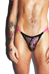 Dancing Fire Elastic Thong-Black