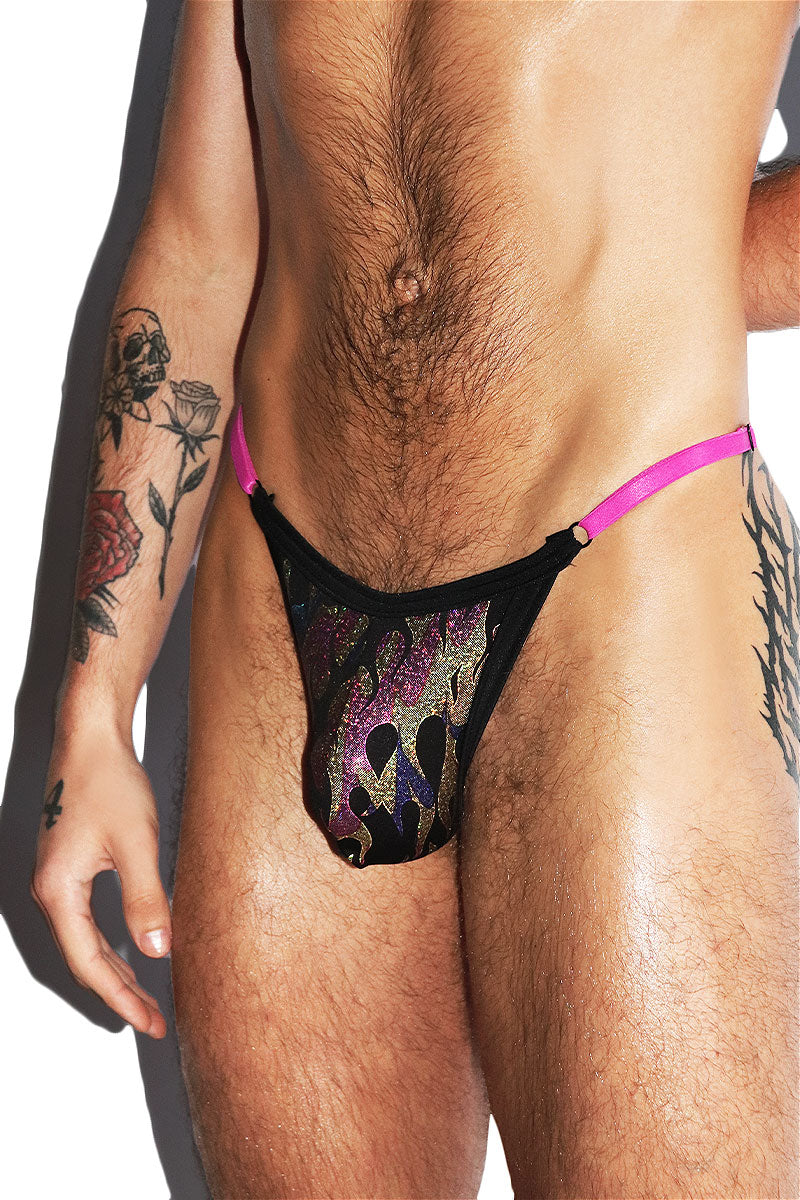 Dancing Fire Winged Elastic Thong-Black