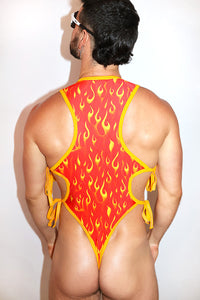 Eternal Flame Cutout Tied Up Bodysuit- Red