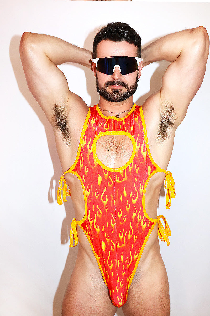 Eternal Flame Cutout Tied Up Bodysuit- Red