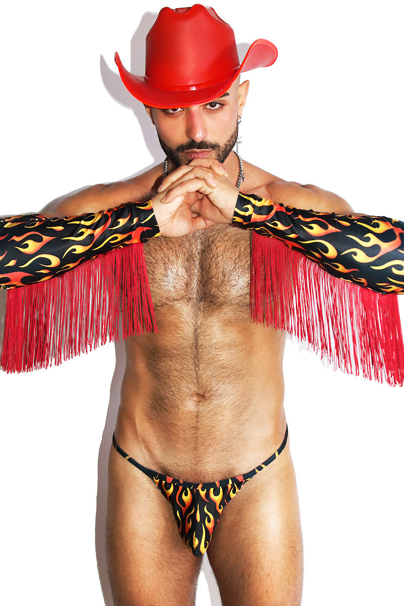 Hell Fire Fringe Gauntlet Gloves- Black