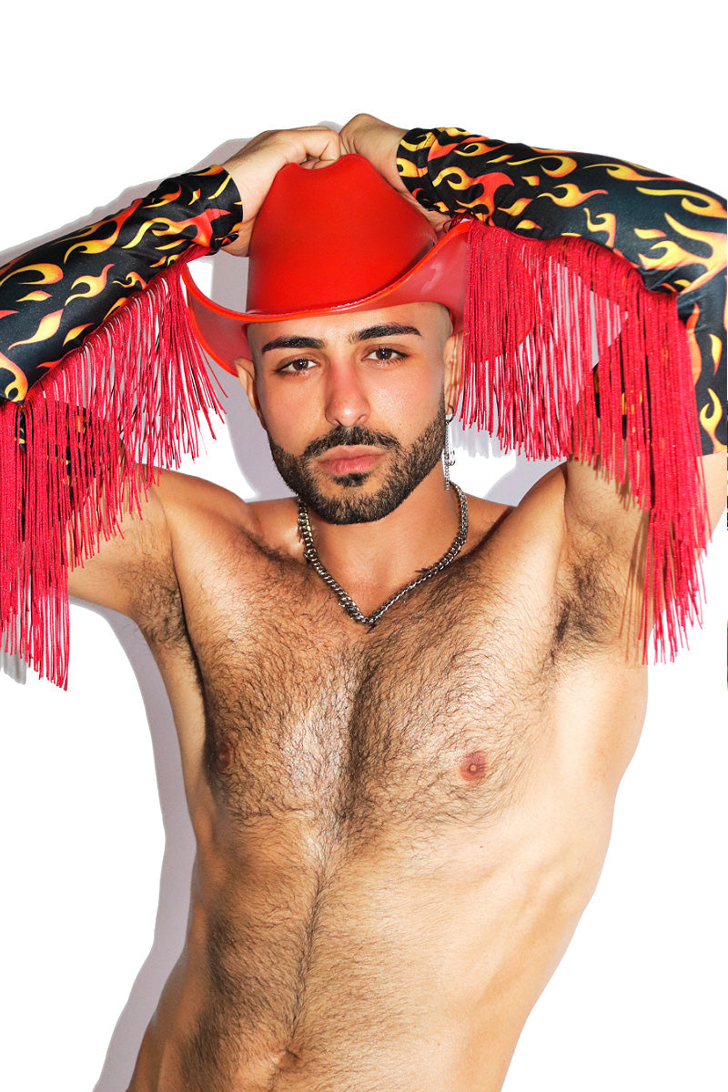 Hell Fire Fringe Gauntlet Gloves- Black