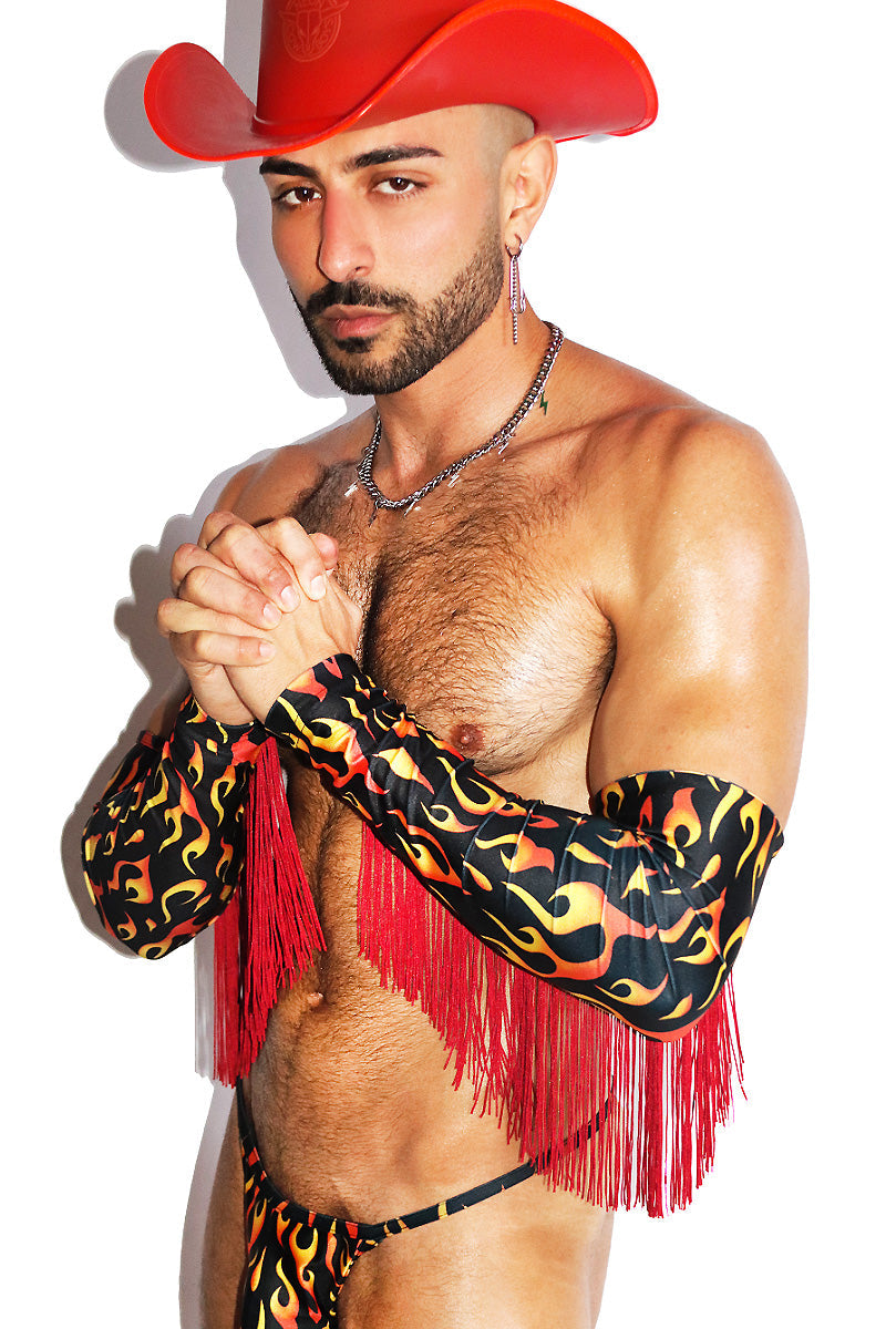 Hell Fire Fringe Gauntlet Gloves- Black