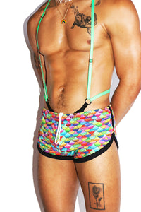 Rainbow Fish Swim Shorty Running Shorts- Multi