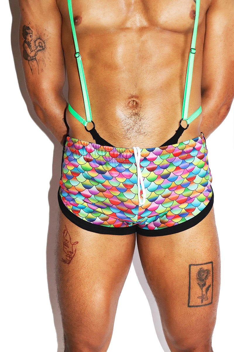 Rainbow Fish Swim Shorty Running Shorts- Multi