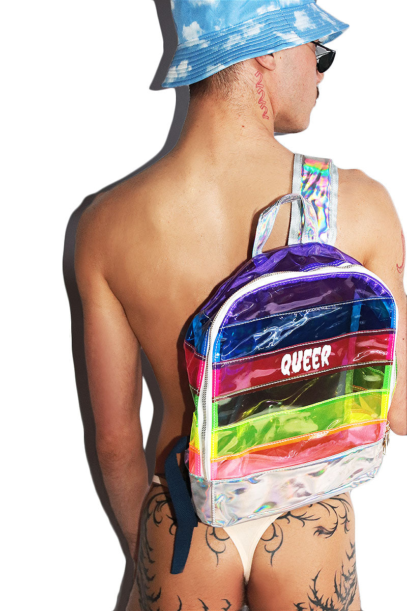Queer Rainbow Vinyl Backpack Bag- Multi