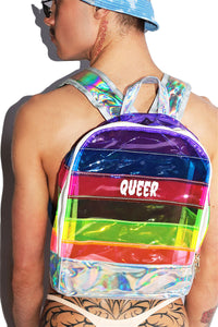 Queer Rainbow Vinyl Backpack Bag- Multi