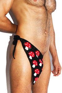 Mushroom Crochet Handkerchief Thong  - Black