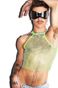 Bling Mesh Fitted Crop Tank- Green