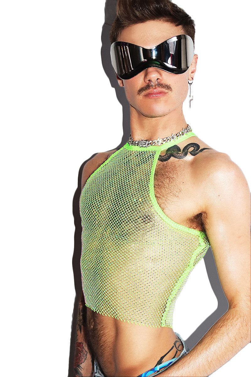 Bling Mesh Fitted Crop Tank- Green