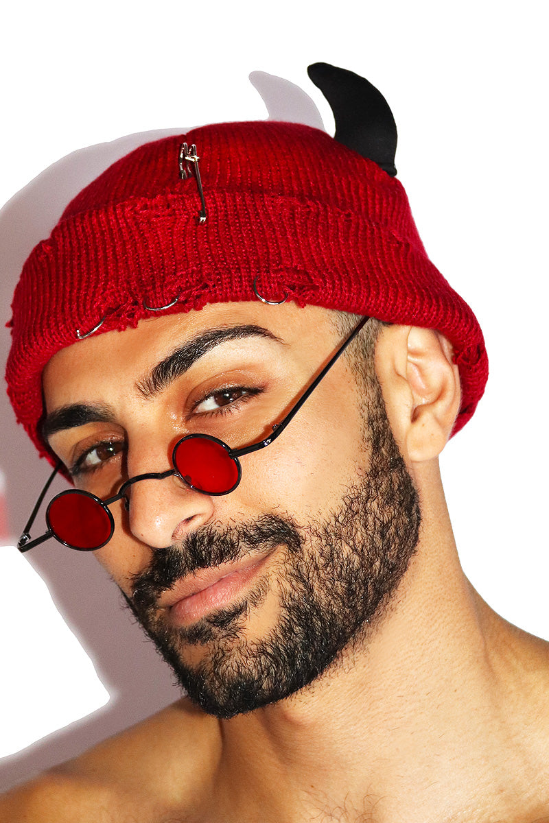 Punk Devil Skull Cap Beanie- Burgandy – Marek+Richard