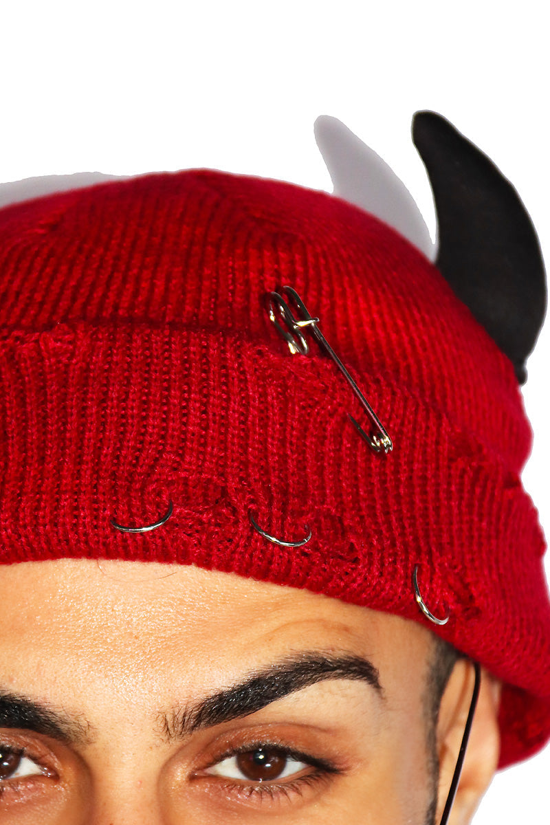 Punk Devil Skull Cap Beanie- Burgandy – Marek+Richard