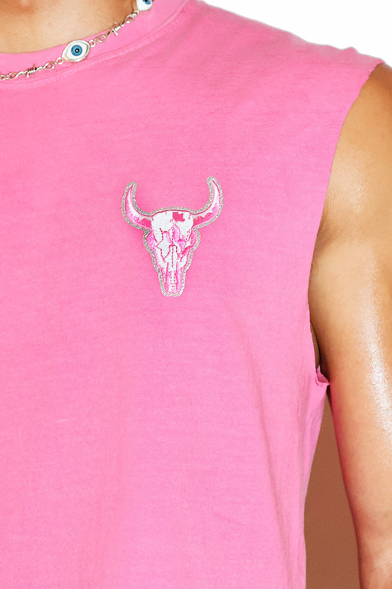 Longhorn Oversize Crop Tank-Pink