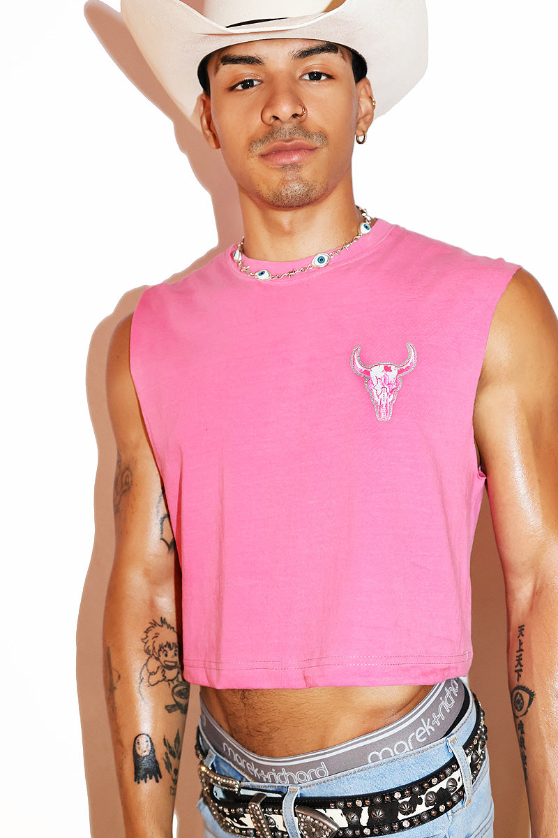 Longhorn Oversize Crop Tank-Pink