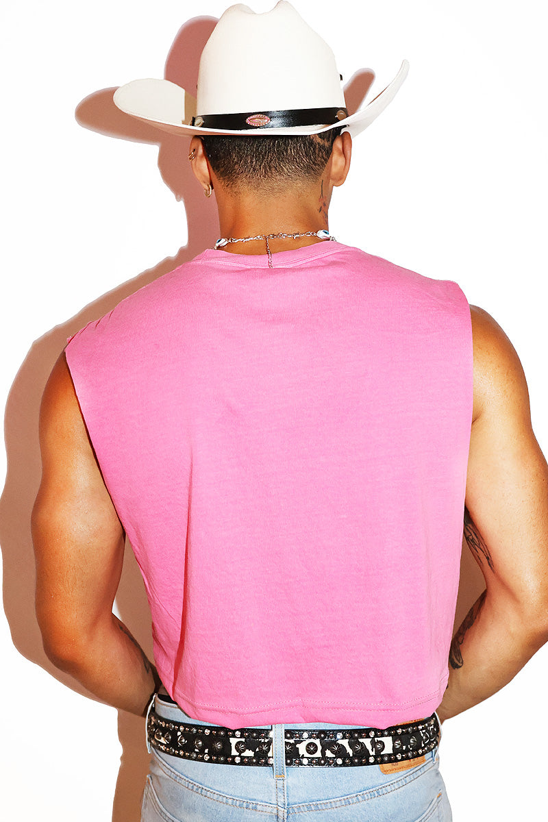 Longhorn Oversize Crop Tank-Pink