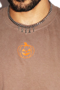 Autumn Pumpkin Vintage Oversized Crop Tee- Brown