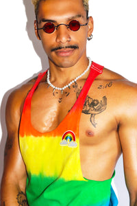 Rainbow Patch Tye Dye String Tank- Multi