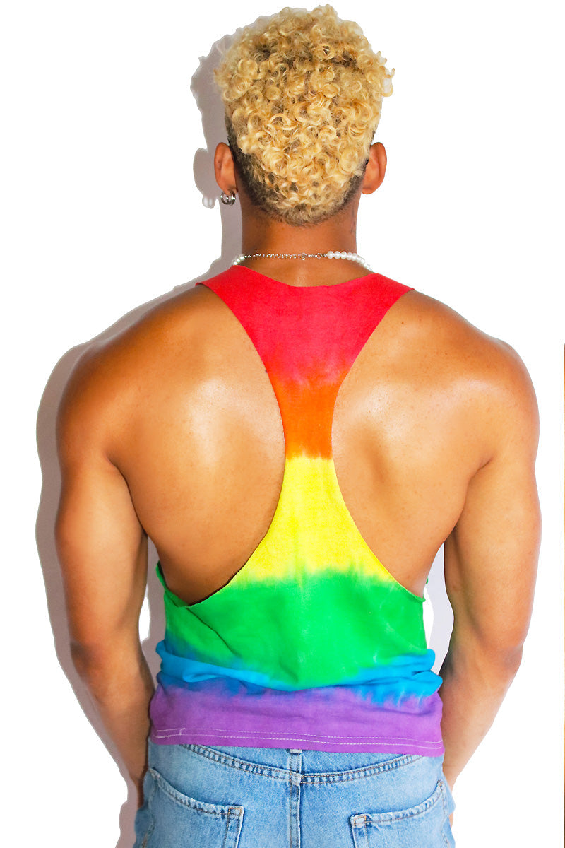 Rainbow Patch Tye Dye String Tank- Multi