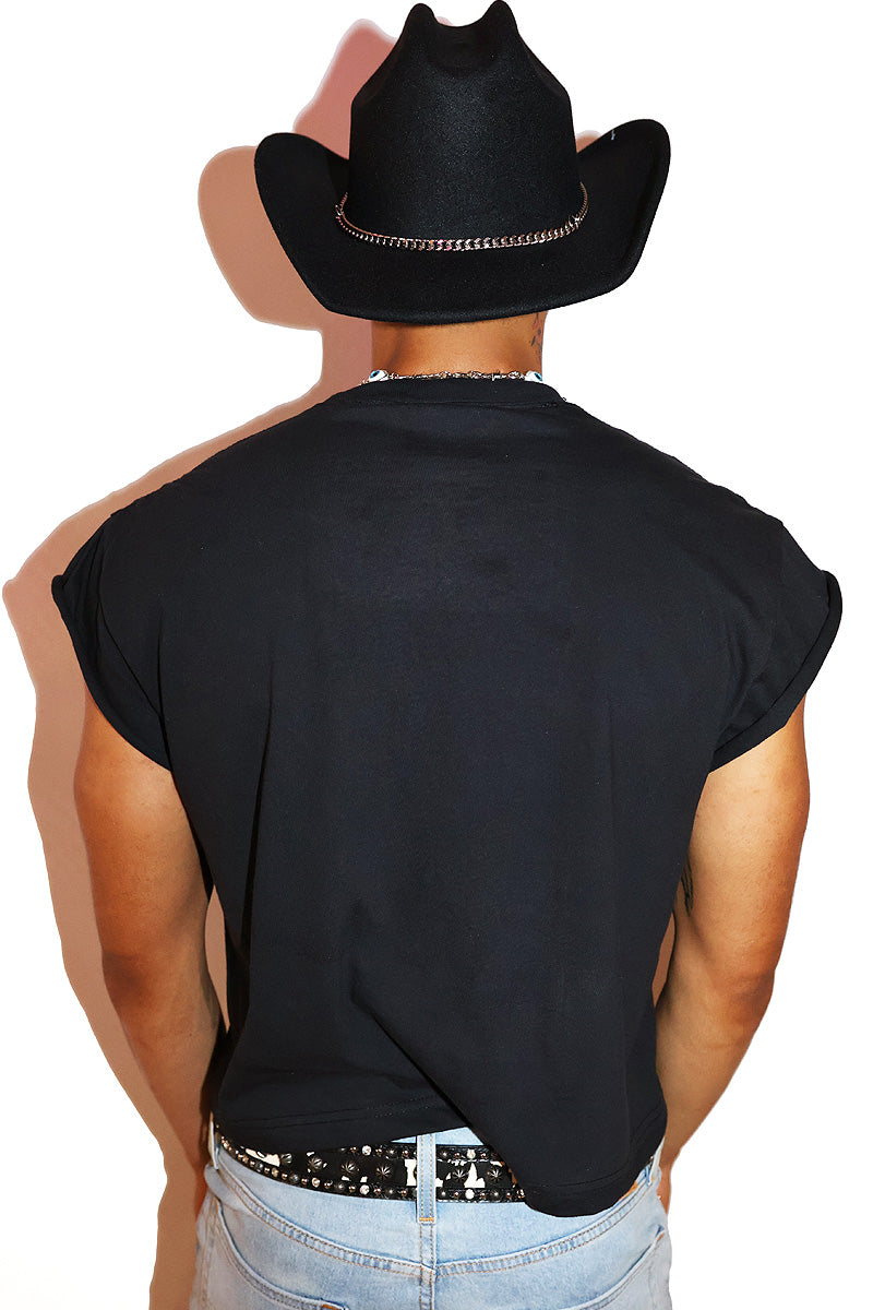 All American Faggot Rhinestone Oversized Box Crop Tee- Black