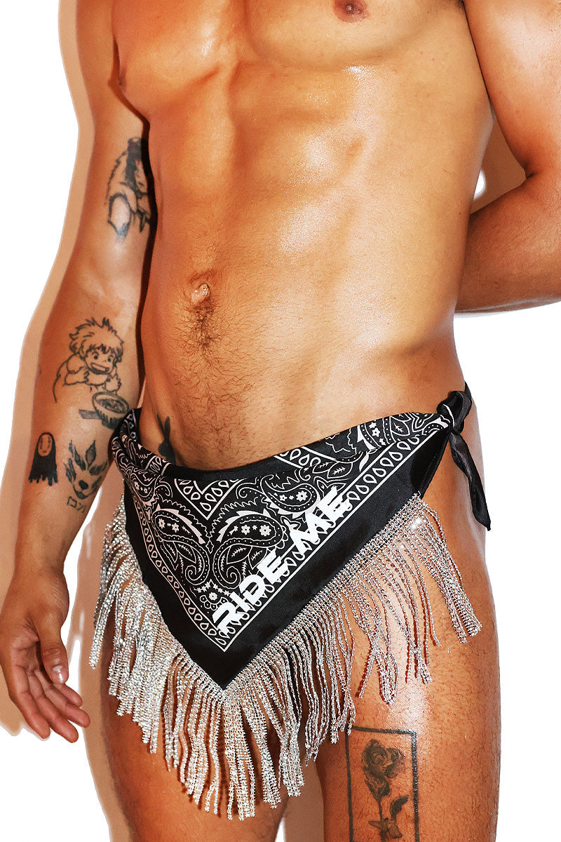 Ride Me Drape Bandana Thong  - Black