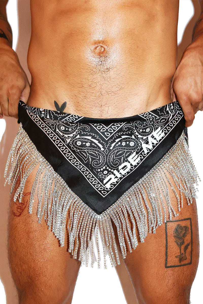 Ride Me Drape Bandana Thong  - Black