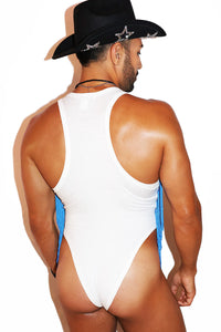 Ride Me Cowboy Fringe High Cut Bodysuit- White