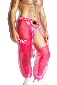 Slut Mesh Chaps Cutout  Joggers- Pink