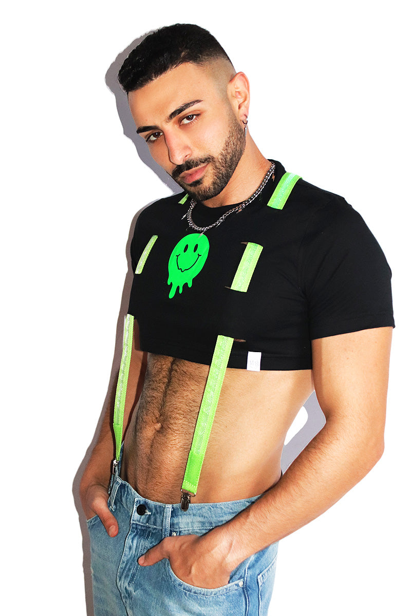 Acid Optic Glow Garter Extreme Crop Tee- Black