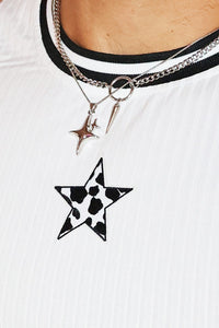 Rodeo Star Fringe Rib Team Jersey Extreme Crop Tank-White