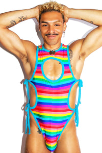 Rainbow Cutout Tied Up Bodysuit- Multi