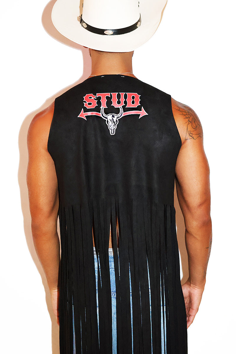 Stud Fringe Vest-Black