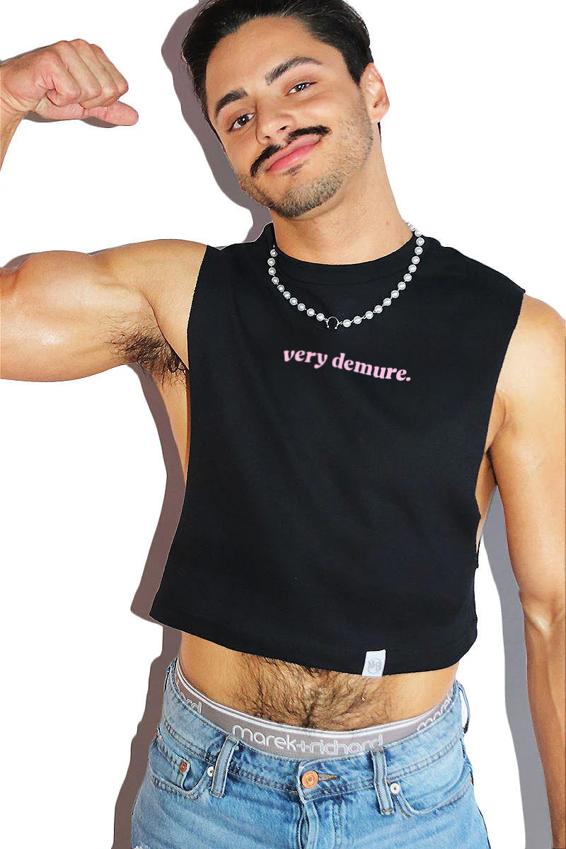 Very Demure Crop Low Armhole Tank- Black