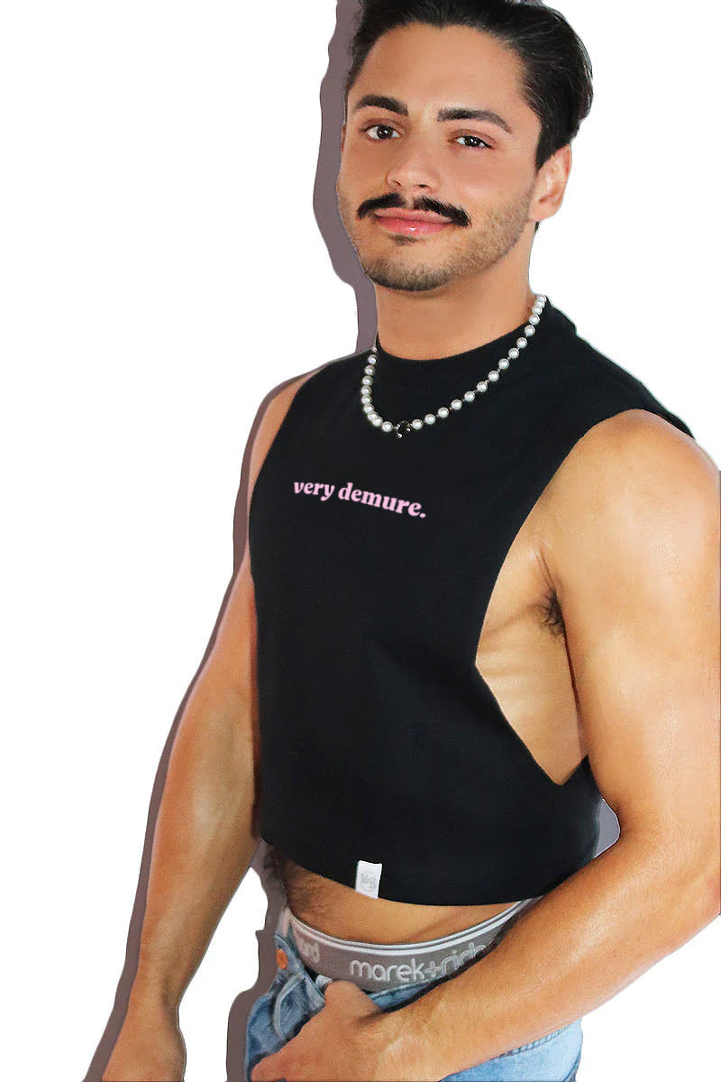 Very Demure Crop Low Armhole Tank- Black