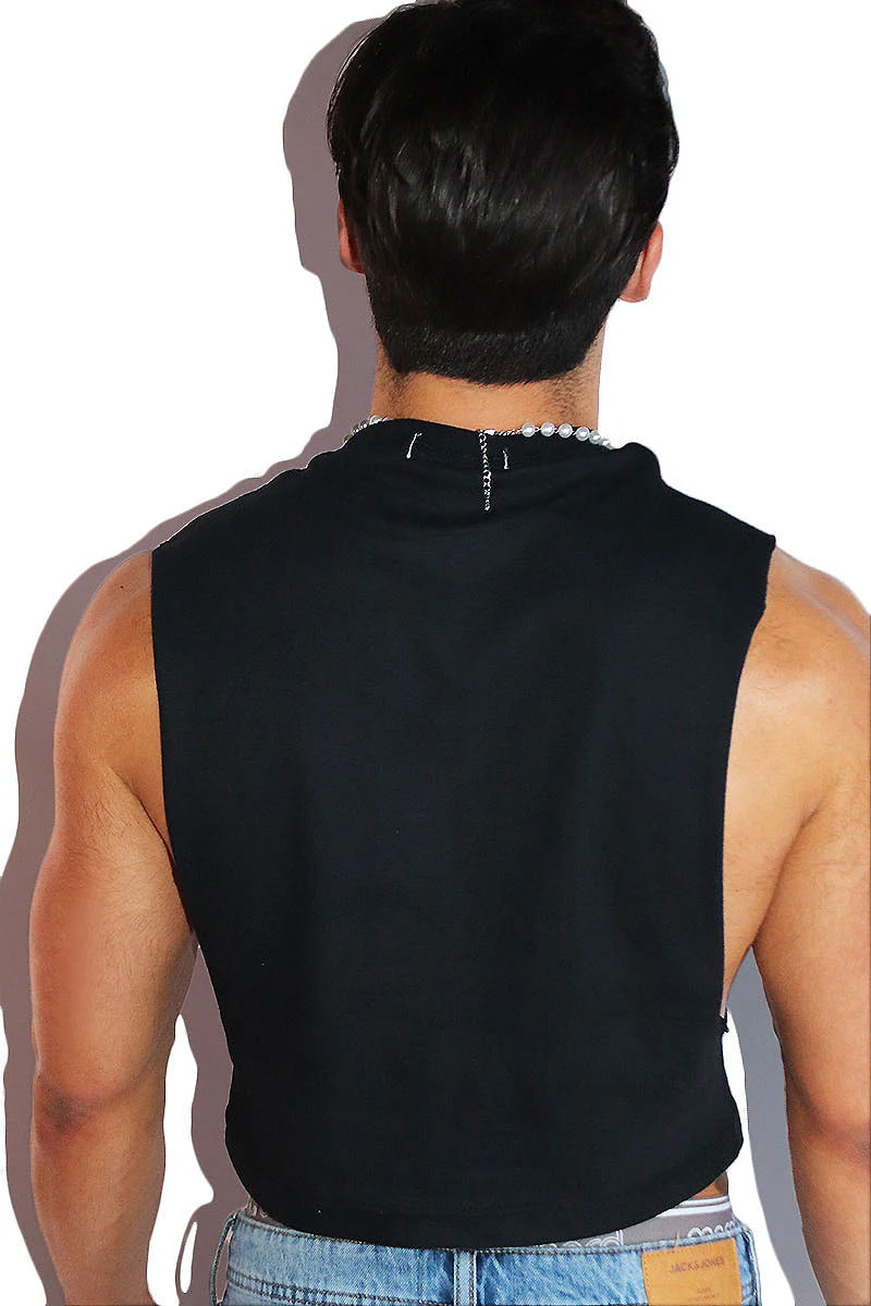 Very Demure Crop Low Armhole Tank- Black