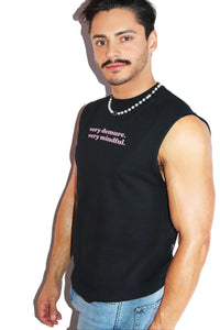 Very Demure Very Mindul Sleeveless Tee-Black