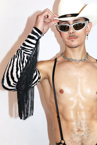 Zebra Brushed Velvet Gauntlet Gloves- Black